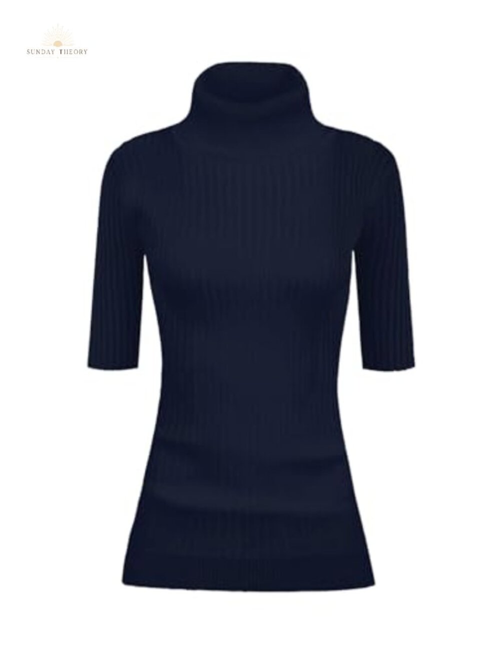 Women Turtleneck Half Sleeve Ribbed Knit Fitted Pullover Sweater